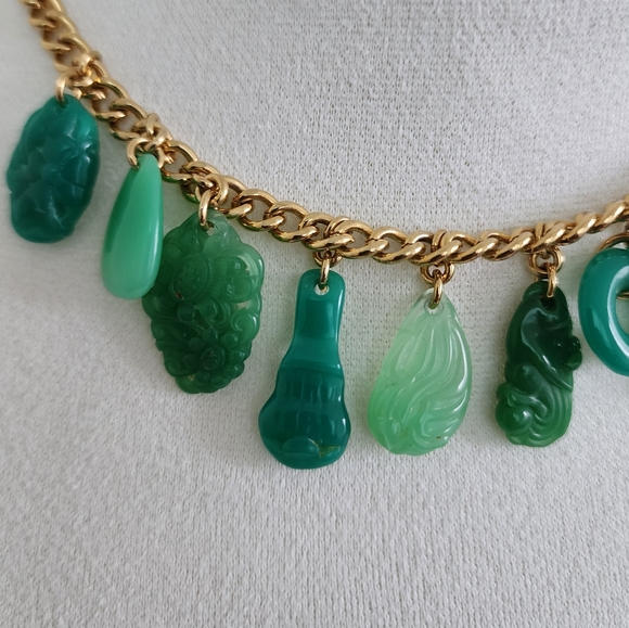 Elizabeth Taylor Simulated Jade Set Charms Bracelet - Picture 7 of 8